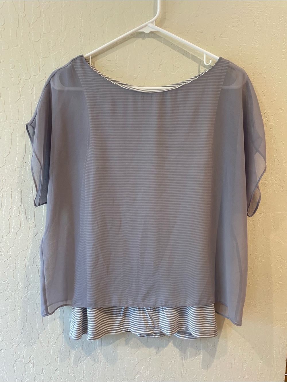 Express Grey Layered Sheer Tunic with Striped Liner